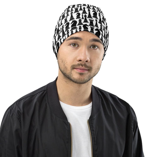 Uniquely You Beanie Hat - Black/White Chess Graphic - Unisex