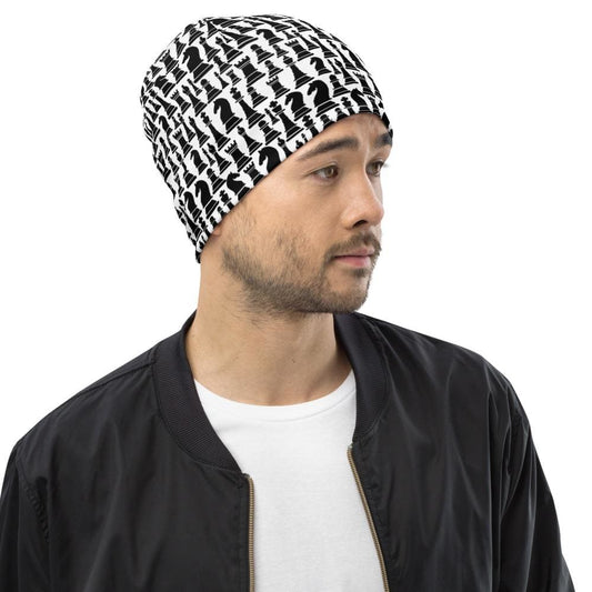 Uniquely You Beanie Hat - Black/White Chess Graphic - Unisex